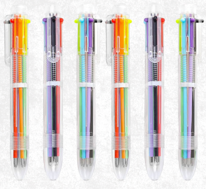 قلم حبر جاف متعدد الألوان 6 في 1 (قابل للسحب)